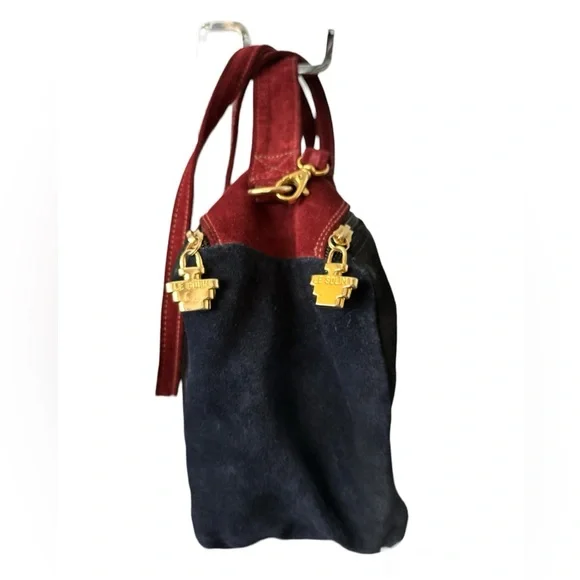 LE SOLIM Classic Italian Suede Burgundy Black Suede Hand/Crossbody Bag Vintage - Picture 3 of 10